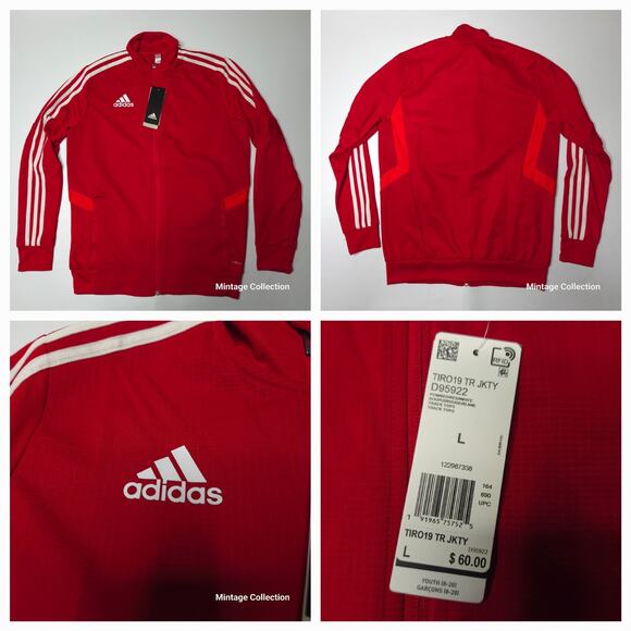 NEW ADIDAS YOUTH BOYS SIZE L RED TIRO 19 SOCCER FUTBOL TRAINING TRACK JACKET
